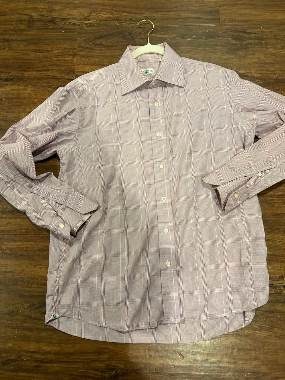 Guy Laroche Light Pink Plaid Dress Shirt